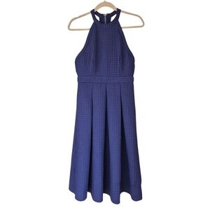 L'atiste Navy Fit & Flare Dress Sleeveless Open Back Waffle Textured Fabric